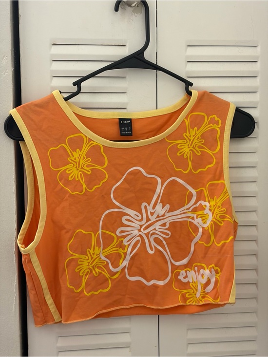 SHEIN Tops - SHEIN Orange Yellow Floral Cropped Tank Top